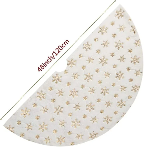 Miniatura 7 de Sattiyrch - Falda de árbol de Navidad con lentejuelas de 48 pulgadas, blanca suave y gruesa con decoraciones de copos de nieve dorados para árbol