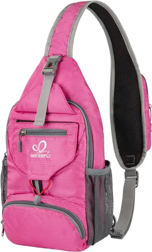 WATERFLY - Mochila pequeña empacable tipo bandolera con correa para el hombro y el pecho, mochila de día para senderismo y viajes Rosa