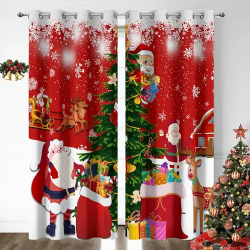 Miniatura 14 de Cortinas rojas de Navidad para sala de estar, juego de 2 paneles, cortinas de ventana de terciopelo rojo de 63 pulgadas de largo, cortinas