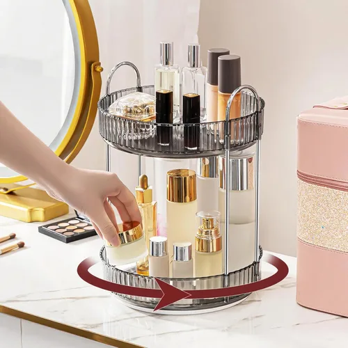 Miniatura 19 de INVSSENE - Organizador de maquillaje giratorio de 360°, soporte giratorio para baño, estante de almacenamiento para cosméticos de gran capacidad, se