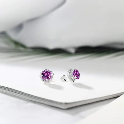 Miniatura 385 de Gem Stone King Aretes de plata de ley 925 de 0.236 in con piedra natal redonda para mujer