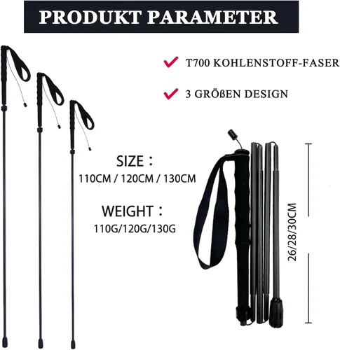 Miniatura 2 de 5-Section Carbon Fiber Trekking Poles, Lightweight and Durable 2-Pack, Foldable, Straight Grip, Suitable for Hiking, Trekking and Mountaineering