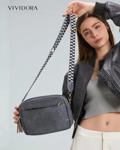 Miniatura 3 de Vividora Bolsos cruzados pequeños para mujer, a la moda, de cuero vegano, con correa ancha ajustable para guitarra