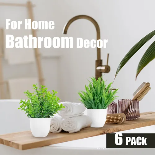 Miniatura 4 de Miracliy Paquete de 6 mini plantas falsas de eucalipto artificiales para el hogar, oficina, granja, baño, decoración de estantes para interiores