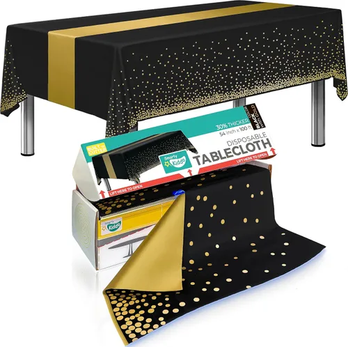Miniatura 10 de Smarty Kiddo Rollo de mantel de plástico negro de 54 x 100 pies con caja de cortador integrada, mantel desechable para fiestas, pícnic, eventos