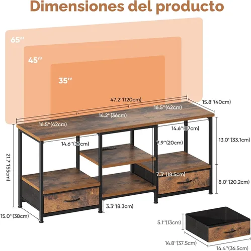 Miniatura 3 de DUMOS Soporte de TV de 47 pulgadas para televisores de 55 pulgadas, centro de entretenimiento con estación de carga (2AC+USB + tipo C), mesa consola