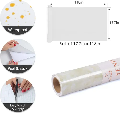 Miniatura 8 de YENHOME Papel de contacto de mármol para despegar y pegar, impermeable, 17.7 x 118 pulgadas, papel de contacto de mármol beige para encimeras