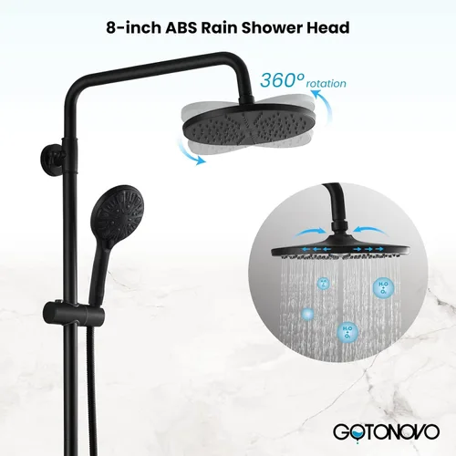 Miniatura 8 de gotonovo Sistema de ducha termostático expuesto para baño, cabezal de ducha redondo de 8 pulgadas, montado en la pared con 8 modos ajustables