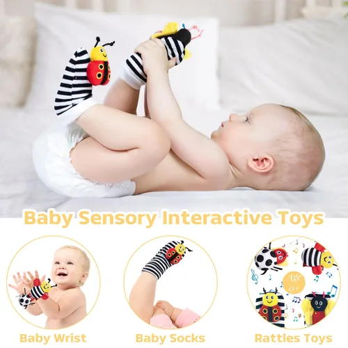 Miniatura 2 de iAOVUEBY Conjunto de regalo para bebé para recién nacido, canasta de regalos para baby shower de abeja, libro para bebé de alto contraste, juguetes