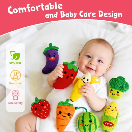 Miniatura 6 de Comida de juguete para niños pequeños de 1 a 3 años, cesta de frutas y verduras, sonajero de clasificación de color, juego de comida chirriante