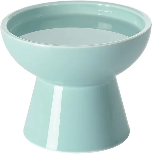 Miniatura 23 de LoeJan Juego de cuencos elevados de comida y agua para gatos, comedero de cerámica extra ancho y elevado, cuenco de alimentación a presión Verde