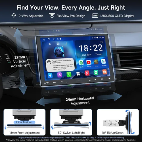 Miniatura 2 de A5L - Estéreo de coche doble DIN y DIN individual de 10 pulgadas, pantalla táctil QLED flotante, Carplay inalámbrico y Android Auto, conexión