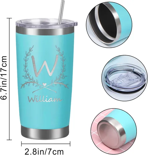Miniatura 5 de Vasos personalizados con tapa de nombre y pajita, vaso de café aislado personalizado, regalo de Navidad y cumpleaños para hombres, acero inoxidable