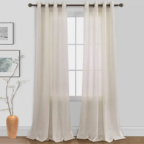 Miniatura 24 de KOUFALL Cortinas de lino azul piedra para dormitorio, 2 paneles de cortinas semitransparentes azul empolvado con ojales de bronce para sala