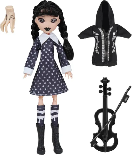 Miniatura 5 de Muñeca para niñas en caja de regalo con vestido negro, muñeca de 11.5 pulgadas, tacones altos, cabello negro, regalo para fanáticos