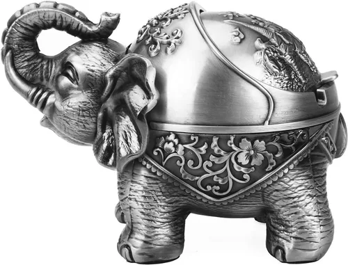 Miniatura 9 de LAUYOO Cenicero decorativo de elefante con tapa para cigarrillos, cenicero de metal para fumar, portacentizas para fumadores, resistente al viento