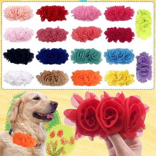 Miniatura 4 de Collar de perro de 4 o 6 o 20 piezas de flores grandes para mascotas, accesorios para collar de mascotas pequeñas, medianas y grandes, hembra, gato