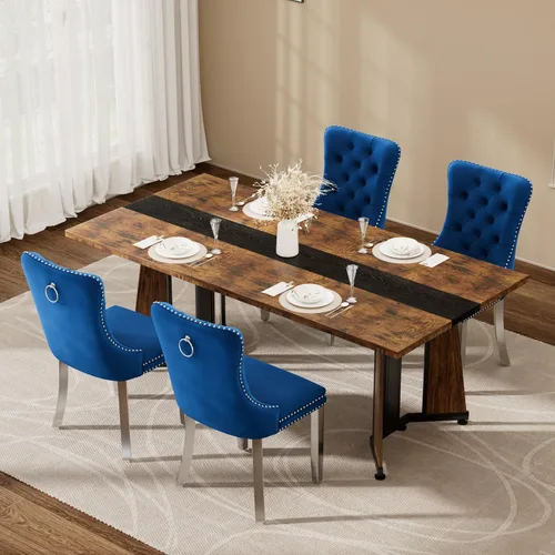 Miniatura 40 de Juego de mesa de comedor de 5 piezas con 4 sillas, mesa de comedor rectangular de madera de 71 pulgadas con sillas de comedor de terciopelo, tablero