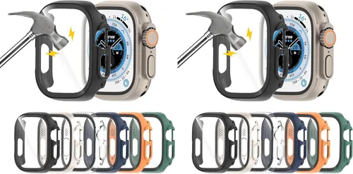 Miniatura 10 de Juego de 6 fundas para Apple Watch 40 mm SE 2 (2024) Series 6, Series 5, Series 4 con protector de pantalla de vidrio templado, funda protectora