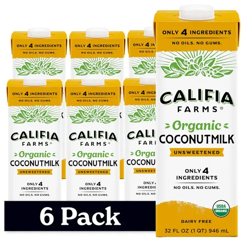 Califia Farms - Leche de coco orgánica, 32 onzas (paquete de 6), sin lácteos, vegano, a base de plantas, vegano, sin gluten, sin OMG, orgánico USDA