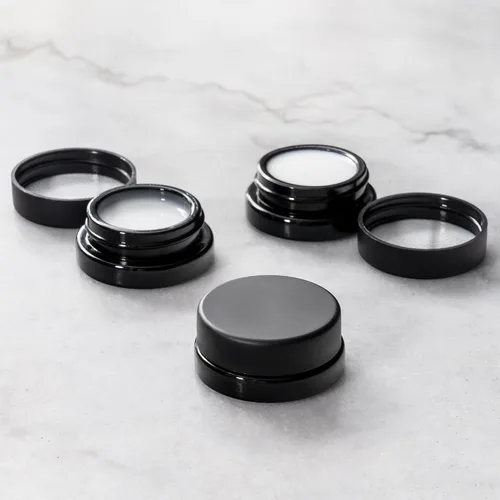 Miniatura 7 de Paquete de (90) tarros de vidrio negro de perfil bajo y grueso de 7 ml con tapas negras - Envases herméticos para aceite, bálsamo labial, cera