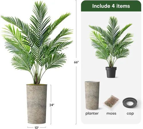 Miniatura 3 de Árbol artificial en maceta de diseño opcional, palmera tropical areca falsa de seda para decoración del hogar en interiores y exteriores, altura