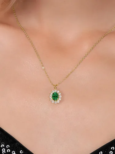 Miniatura 4 de Gem Stone King Collar con piedra natal ovalada de plata chapada en oro amarillo de 18 quilates, ovalado de 0.315 x 0.236 in, collares con colgante