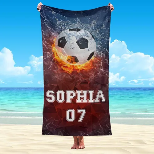Miniatura 32 de Interestprint Toalla de piscina con nombre personalizado para niños, adultos y hombres, toalla de playa naranja personalizada con número