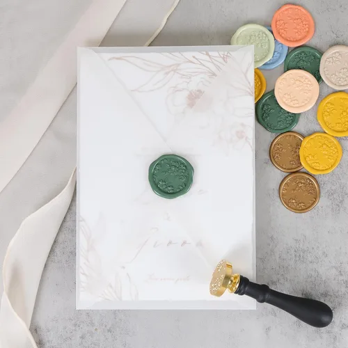 Miniatura 5 de UNIQOOO Sello de Cera con Flores de Begonia - Sello de Cera Floral con Tema Botánico, Cabeza de Latón Vintage con Mango de Madera para Sobres