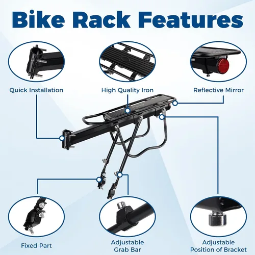 Miniatura 4 de MEGHNA Bike Rear Rack Large Capacity Stable Bike Rear Cargo Detachable Universal Fit for Most Bikes Easy to Install with Reflector for Mountain Bike