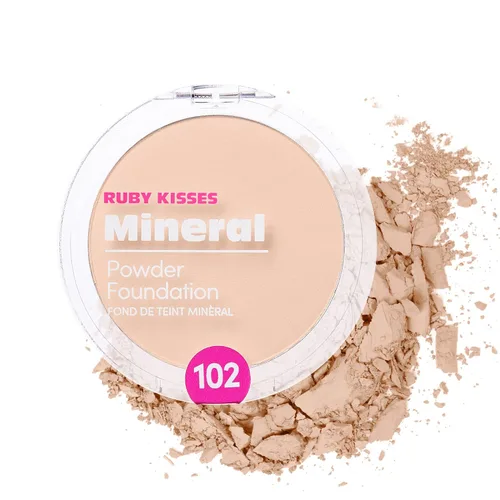 Ruby Kisses Base mineral en polvo prensado, cobertura media a completa, acabado natural, 0.35 onzas (porcelana fina)