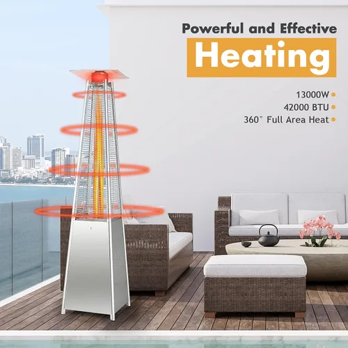 Miniatura 5 de Tangkula Calentador de patio al aire libre de 90 pulgadas, 42000 BTU calentador de propano piramidal portátil para exteriores con ruedas, tubo