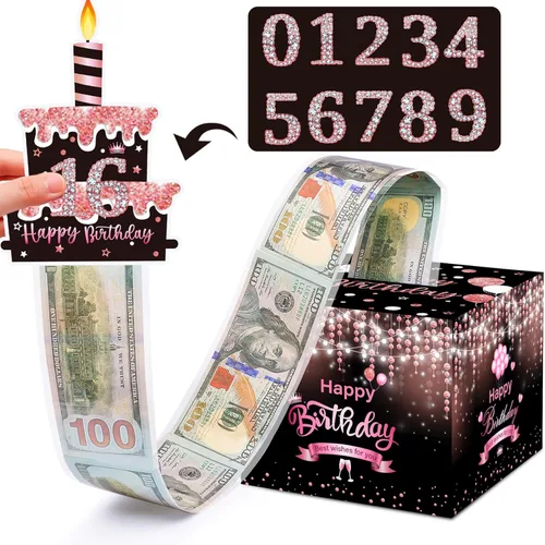 Miniatura 22 de Caja de dinero de cumpleaños para regalo en efectivo, cajas de regalo sorpresa para dinero, caja de dinero con tarjeta de feliz cumpleaños extraíble