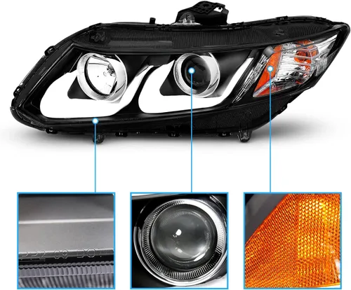 Miniatura 3 de AmeriLite Juego de faros delanteros de repuesto con proyector para Honda Civic Sedan/Coupé, doble barra LED, color negro, lado del pasajero
