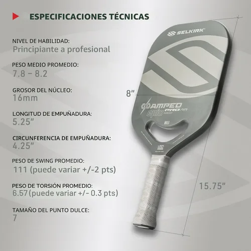 Miniatura 6 de Selkirk Sport Paletas de pickleball Amped Ensambladas en los Estados Unidos Amped Control o Amped Pro Pala de pickleball de fibra de vidrio