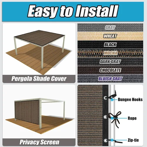 Miniatura 5 de Amagenix Tela de Sombra Solar 90% con Ojales, 12' x 16' Cubierta de Sombra de Repuesto para Pérgola, Toldo Pantalla de Privacidad para Patio al Aire