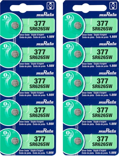 Miniatura 10 de Murata 377 SR626SW Batería 1.55V Celda de botón de reloj de óxido de plata - Sustituye a Sony 377 (2 baterías)