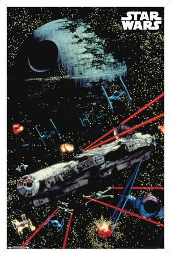 Miniatura 10 de Trends International Star Wars: Saga - Póster de pared de batalla espacial, 14.725 x 22.375 pulgadas, versión enmarcada de madera de granero