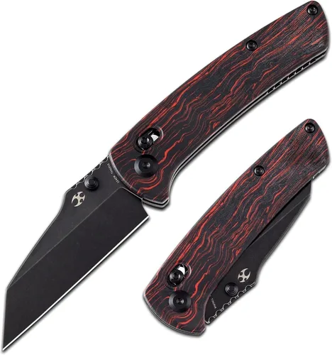 KANSEPT Main Street - Cuchillo plegable de bolsillo, hoja afilada negra de 3.36 pulgadas de acero 154CM, mango G-Mascus negro y rojo con bloqueo de