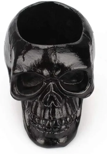 Miniatura 3 de Mikayoo Soporte para bolígrafo de calavera – Soporte para brochas de maquillaje y caja de almacenamiento para escritorio de oficina o tocador, Negro
