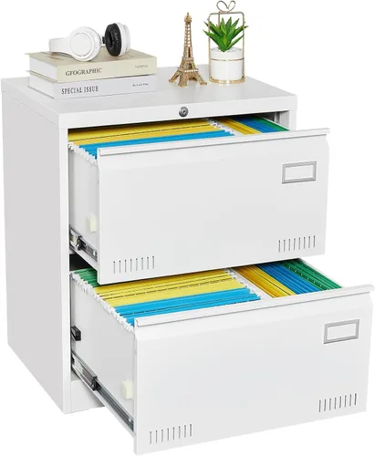 Miniatura 9 de Archivador lateral de 3 cajones con cerradura para oficina en casa, archivador de metal con barra ajustable para colgar, organización de archivador