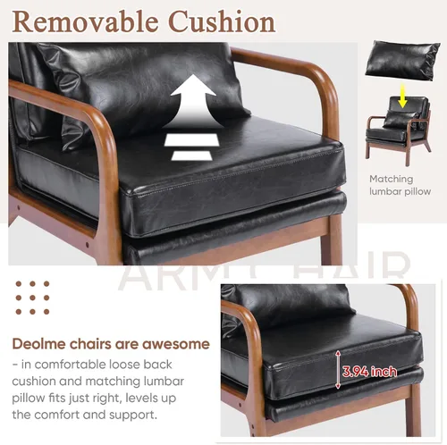 Miniatura 7 de Deolme Silla de Acento Moderna de Mediados de Siglo para Sala de Estar - Cómoda Silla con Brazo de Madera Maciza con Almohada Lumbar, Silla Lateral