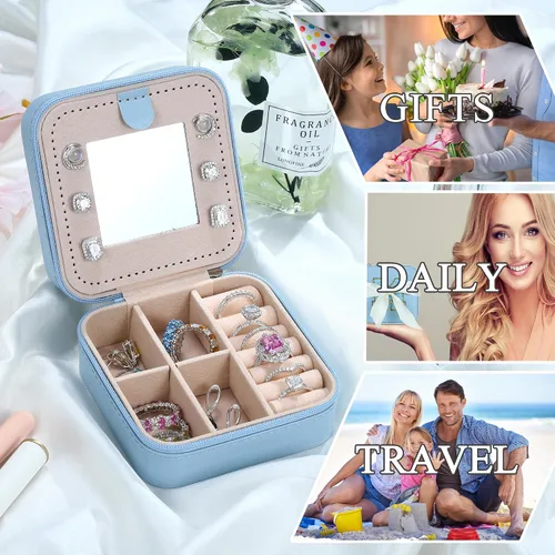 Miniatura 6 de Joyero de viaje para niñas, joyero azul con inicial L, joyero de viaje para niñas, joyero para niñas, accesorios de viaje en el aeropuerto