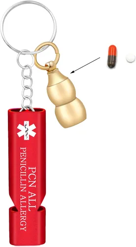 Miniatura 8 de Llavero médico de emergencia con silbato de seguridad fuerte y pastillero, herramienta de alerta EDC para personas mayores, adultos, uso al aire