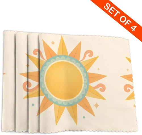 Miniatura 4 de Rectangular Placemats Set of 4, Heat Resistant Abstract Flowers Printed Kitchen Dining Table Mats