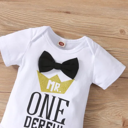 Miniatura 27 de Ropa divertida para el primer cumpleaños para bebé, ropa para bebé, con corbatín, mameluco, pantalones, conjunto de tirantes, trajes de pastel
