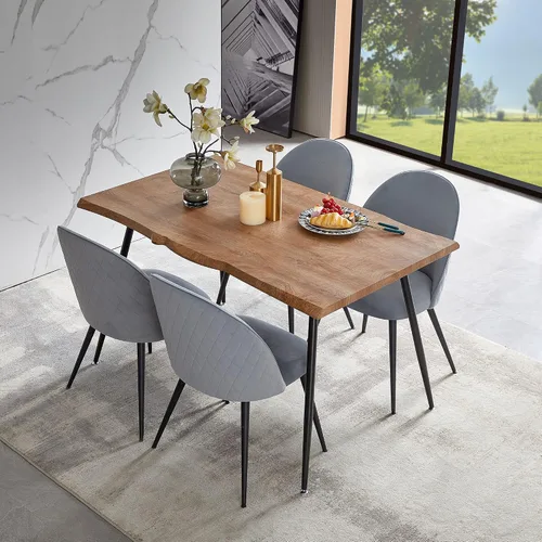 Miniatura 8 de Homedot Juego de mesa de comedor de 5 piezas para 4, diseño único de mesa de comedor con borde vivo y mesa gruesa con 4 sillas de comedor tapizadas
