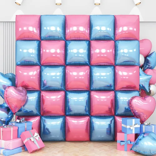 Miniatura 17 de Globos de aluminio cuadrados rojos, azules y plateados, kit de 25 globos de doble cara para fondo, túnel de helio, arco, guirnalda para el 4 de Rojo