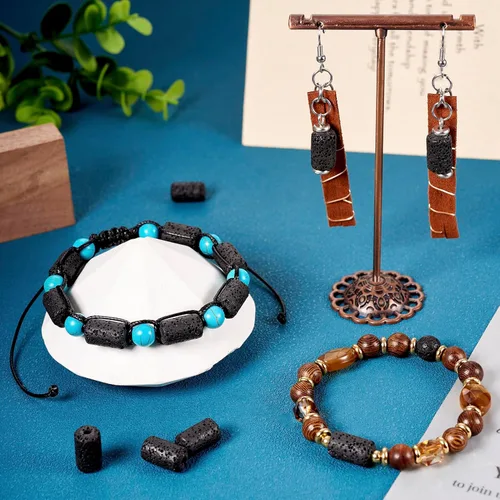 Miniatura 4 de Craftdady 25 cuentas de piedra de lava negra natural, tubo de columna, piedras preciosas volcánicas, cuentas sueltas para curación de energía