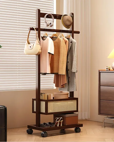 Perchero con estante con cesta de almacenamiento y ganchos, estantes independientes para espacios pequeños, esquinero, dormitorio, entrada, pasillo,